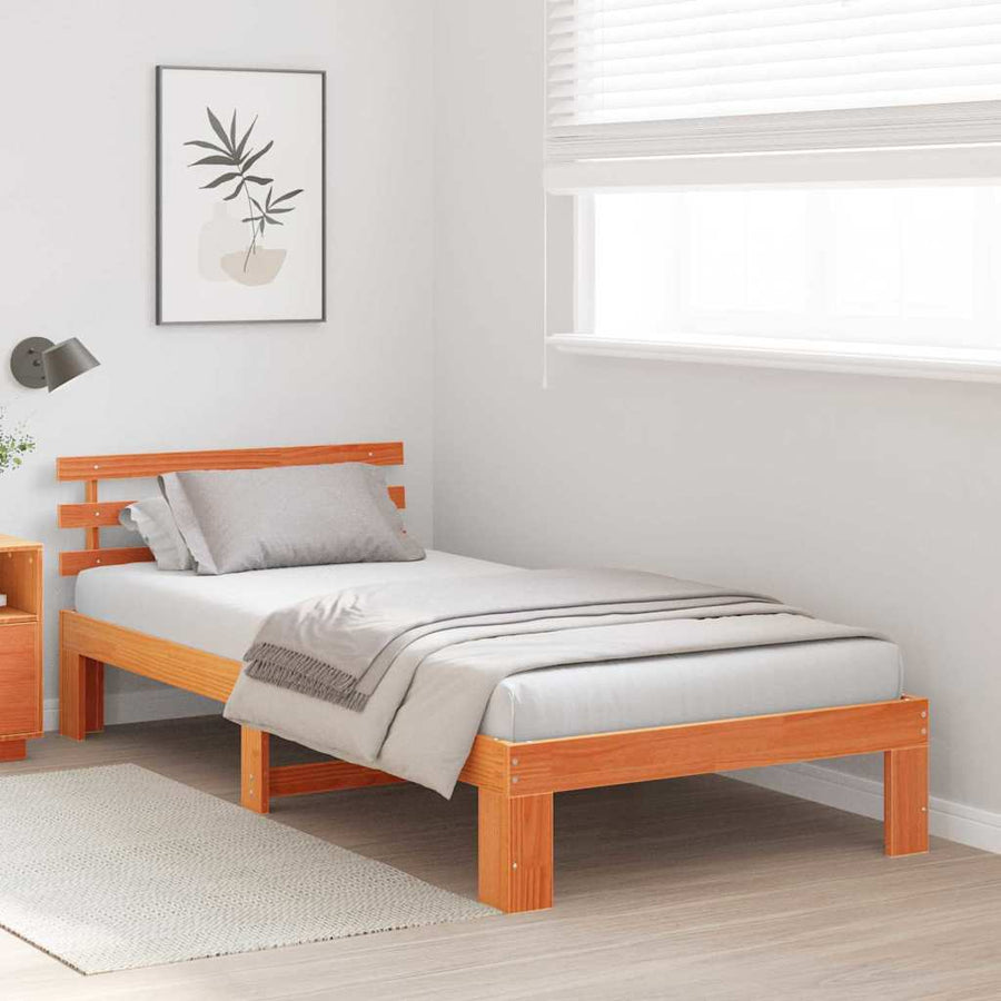 Bedframe met hoofdeinde Wasbruin 75 x 190 cm Massief grenenhout
