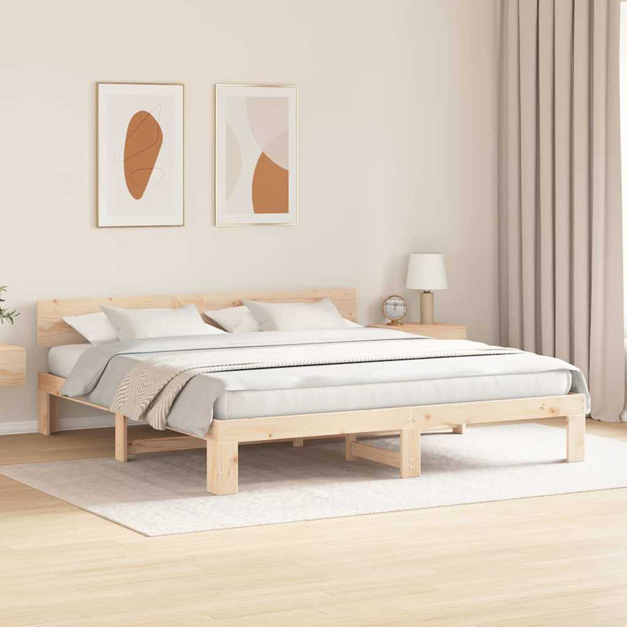 Bedframe met hoofdeinde Naturel 200 x 200 cm Massief grenenhout