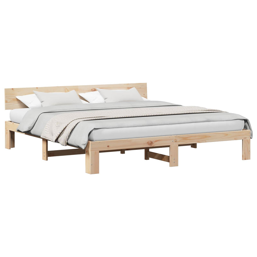 Bedframe met hoofdeinde Naturel 200 x 200 cm Massief grenenhout