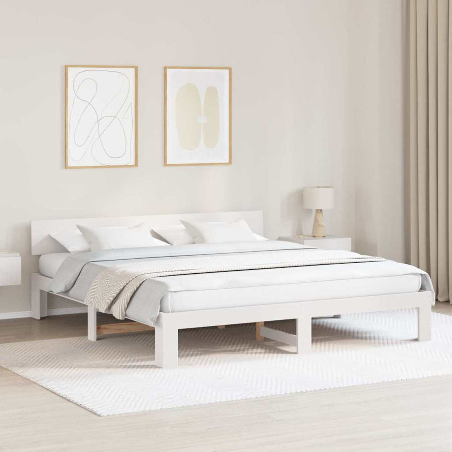 Bedframe met hoofdeinde Wit 200 x 200 cm Massief grenenhout
