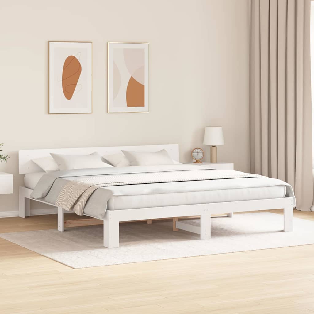 Bedframe met hoofdeinde Wit 200 x 200 cm Massief grenenhout
