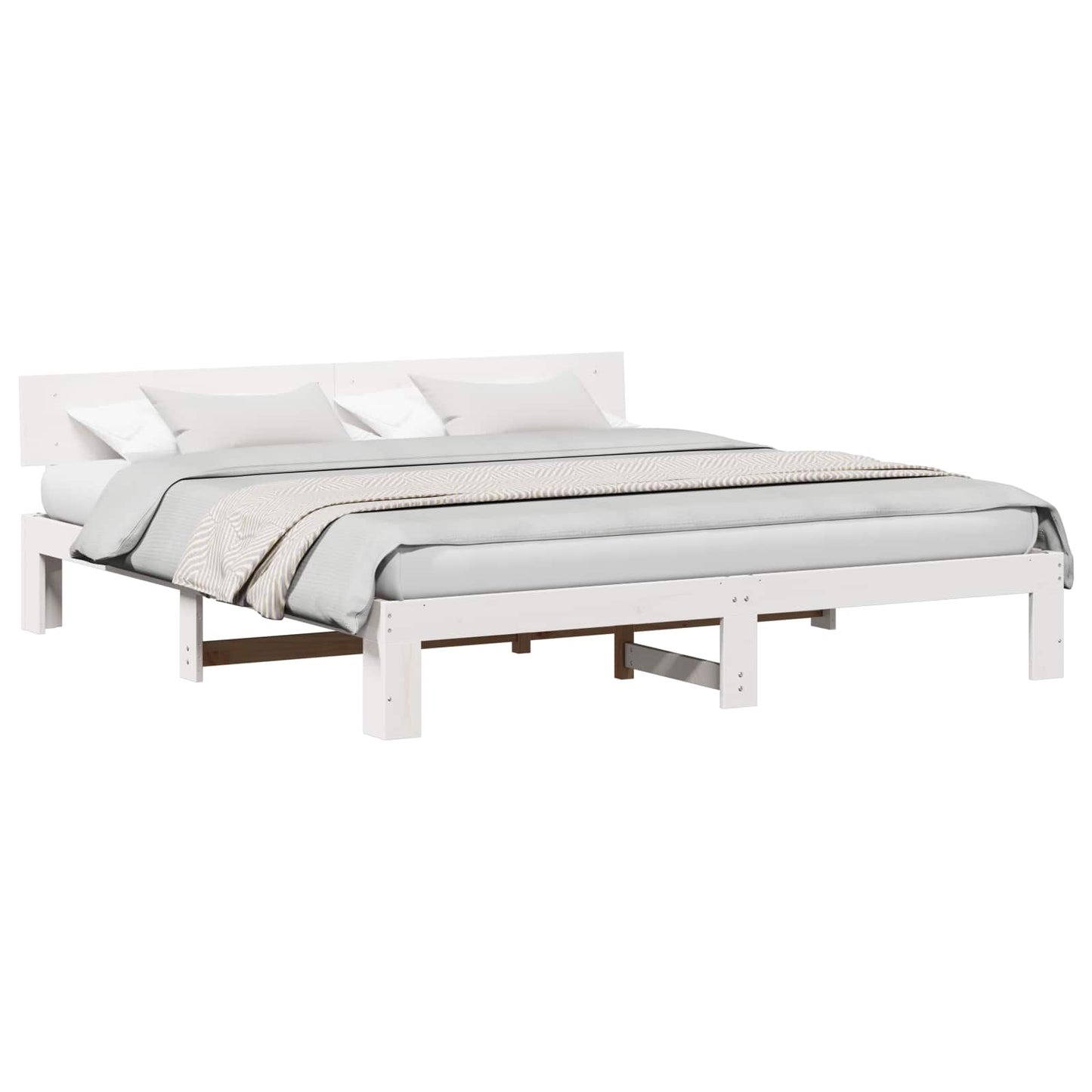 Bedframe met hoofdeinde Wit 200 x 200 cm Massief grenenhout