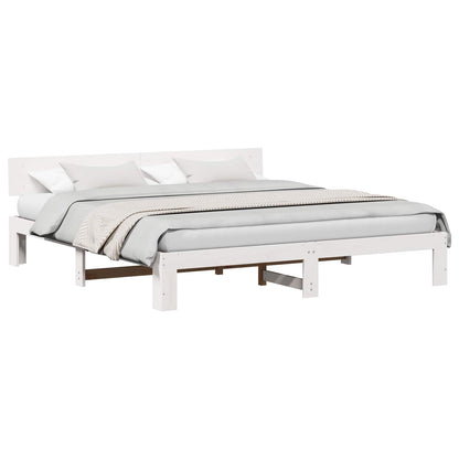 Bedframe met hoofdeinde Wit 200 x 200 cm Massief grenenhout