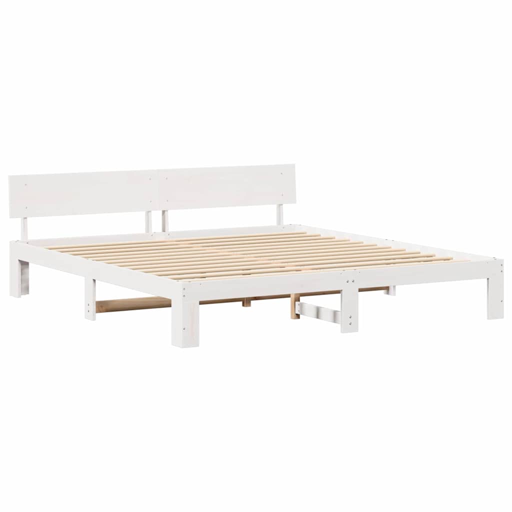 Bedframe met hoofdeinde Wit 200 x 200 cm Massief grenenhout