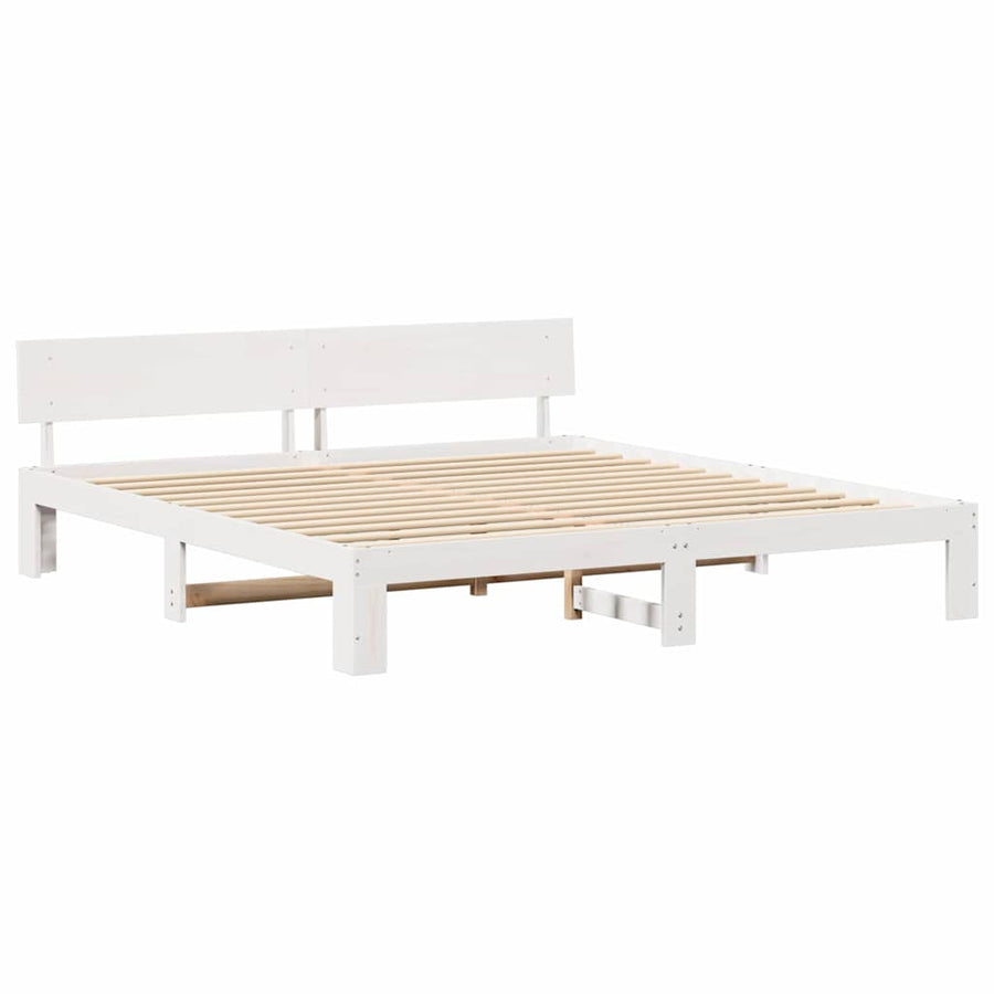 Bedframe met hoofdeinde Wit 200 x 200 cm Massief grenenhout