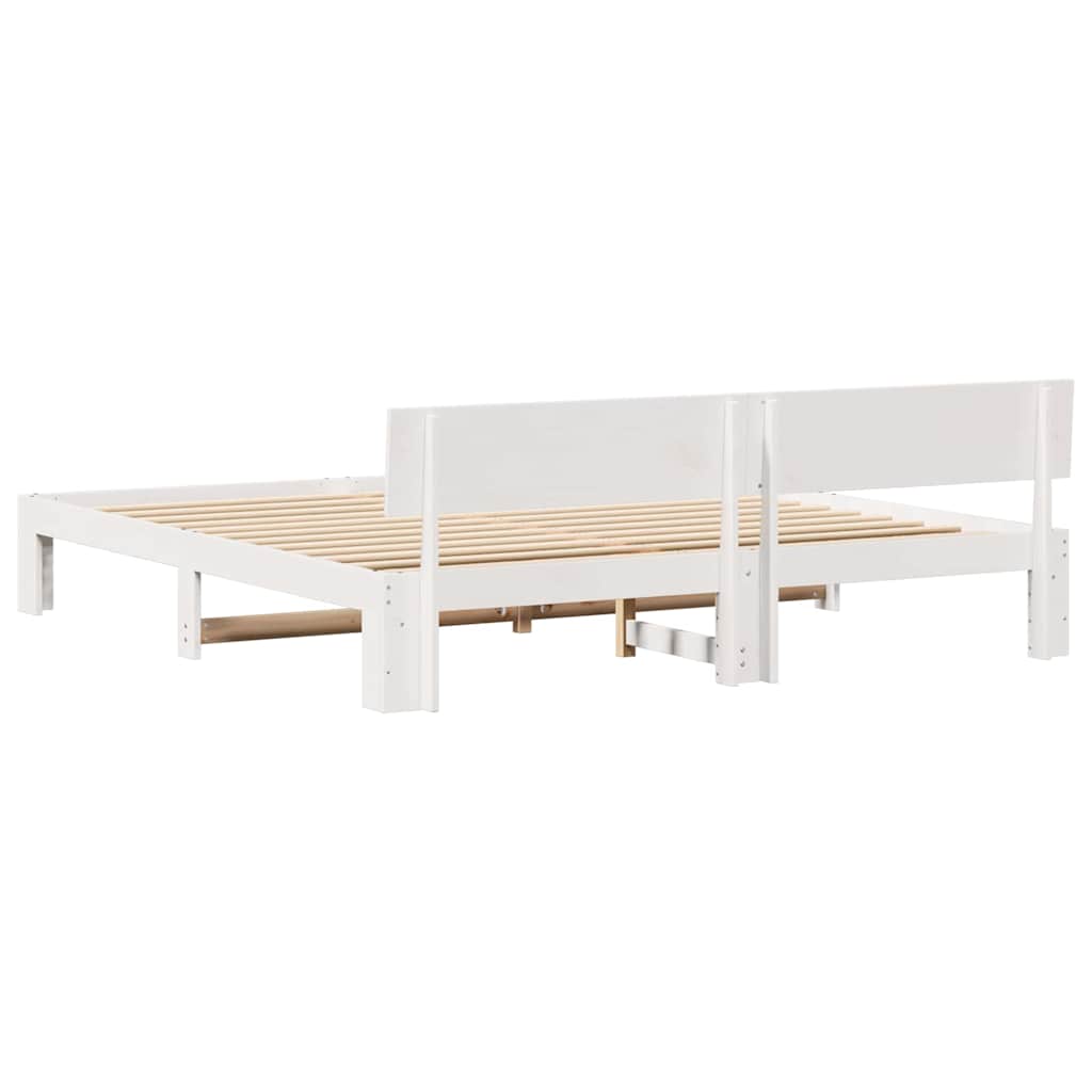 Bedframe met hoofdeinde Wit 200 x 200 cm Massief grenenhout
