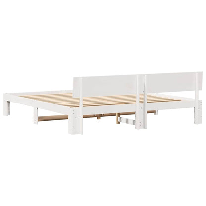 Bedframe met hoofdeinde Wit 200 x 200 cm Massief grenenhout