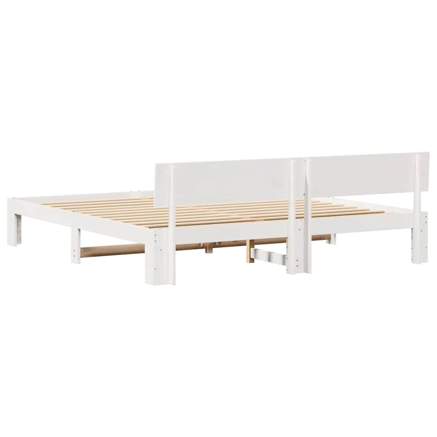 Bedframe met hoofdeinde Wit 200 x 200 cm Massief grenenhout