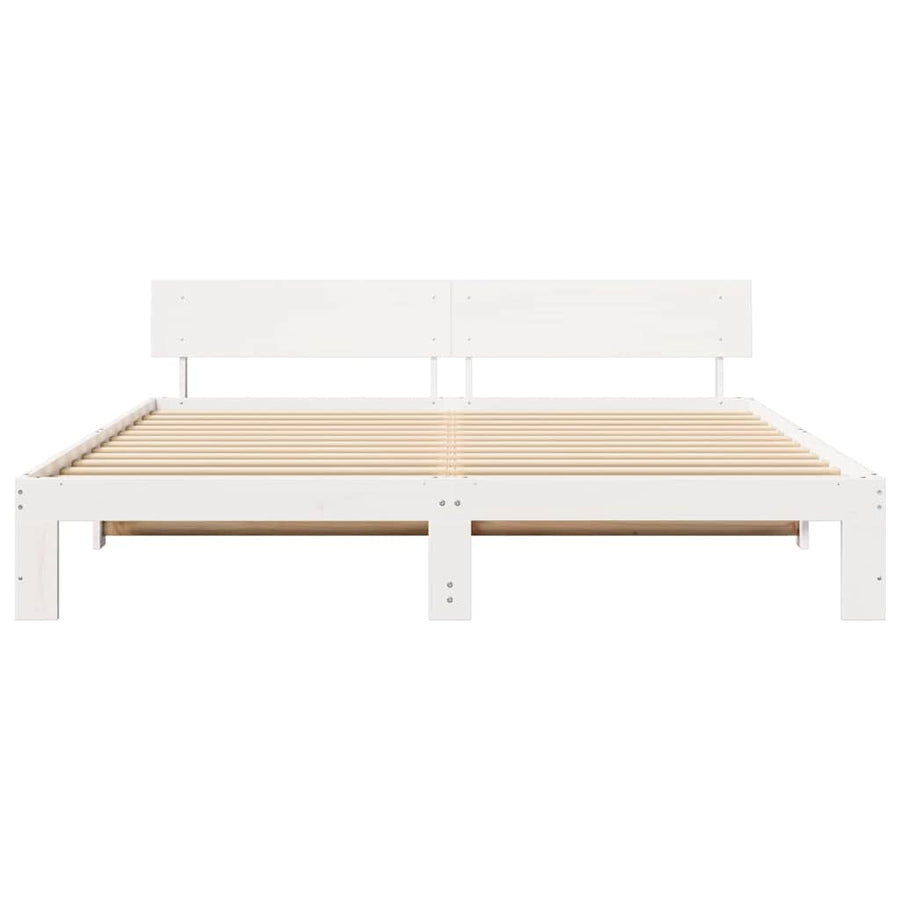 Bedframe met hoofdeinde Wit 200 x 200 cm Massief grenenhout