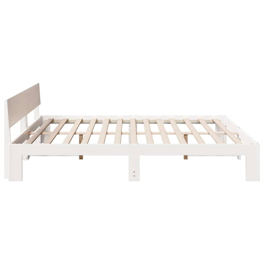 Bedframe met hoofdeinde Wit 200 x 200 cm Massief grenenhout