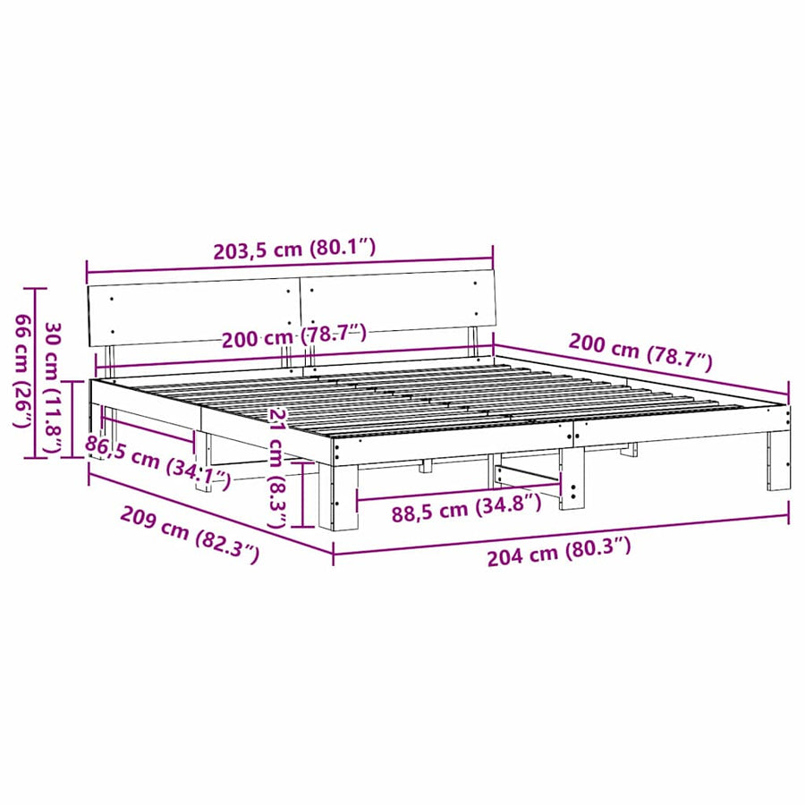 Bedframe met hoofdeinde Wit 200 x 200 cm Massief grenenhout