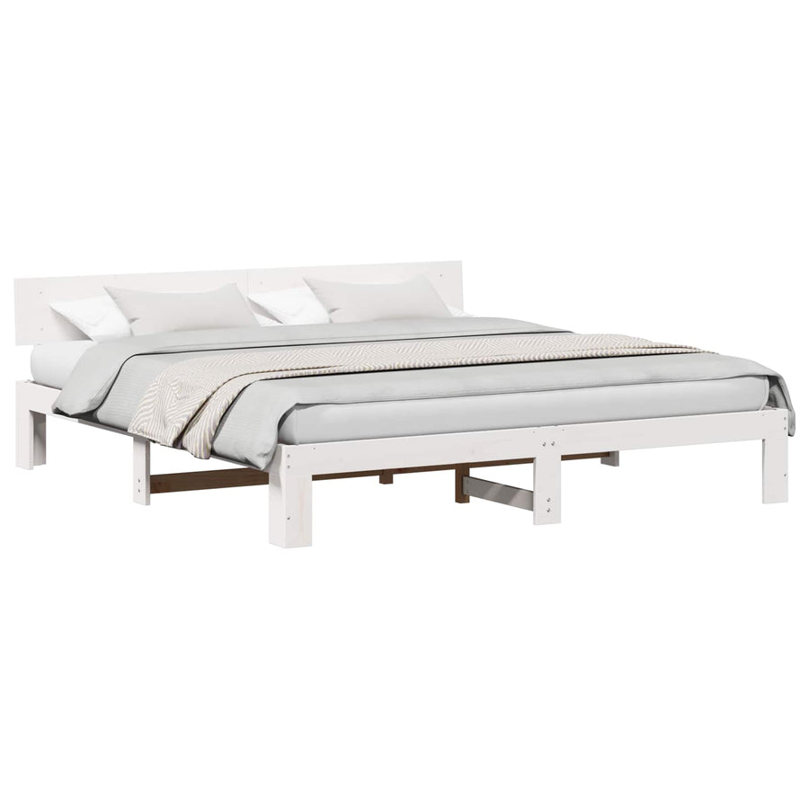 Bedframe met hoofdeinde Wit 180 x 200 cm Massief grenenhout