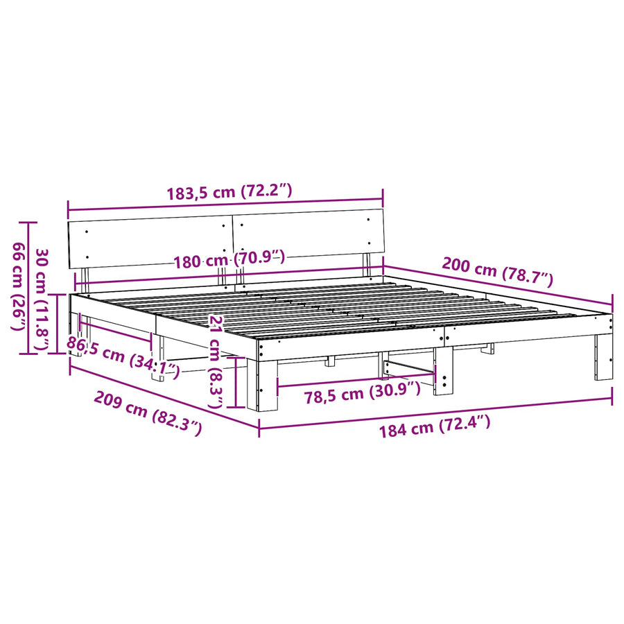 Bedframe met hoofdeinde Wit 180 x 200 cm Massief grenenhout
