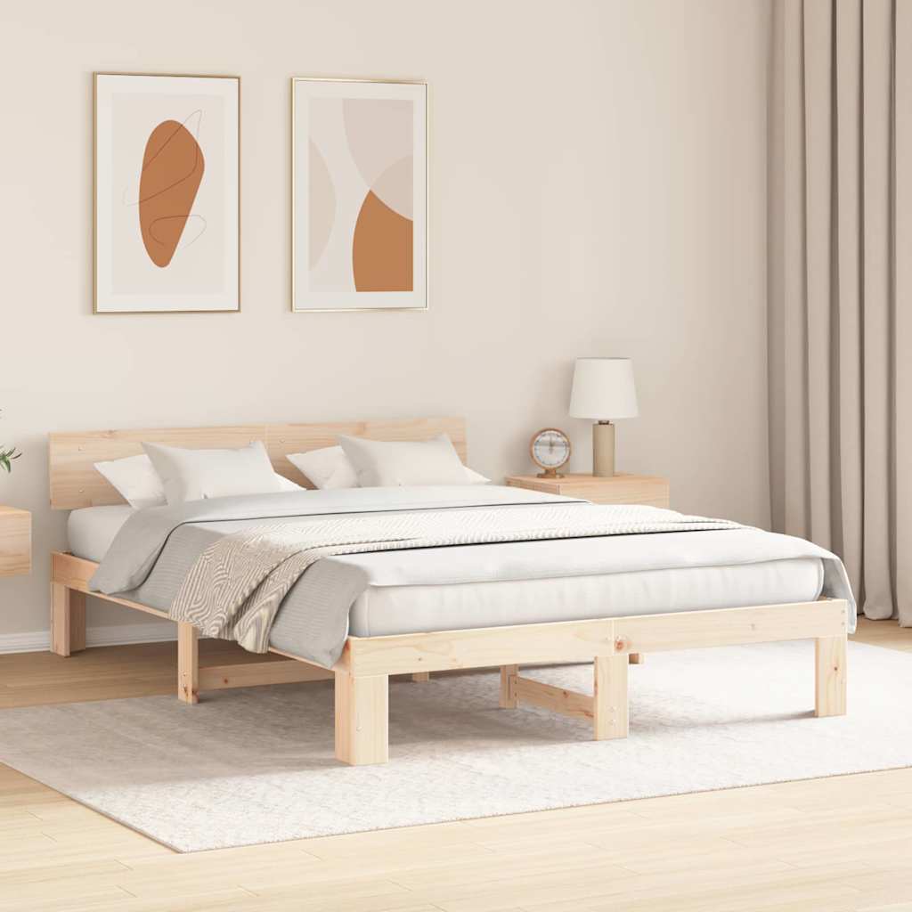 Bedframe met hoofdeinde Naturel 160 x 200 cm Massief grenenhout