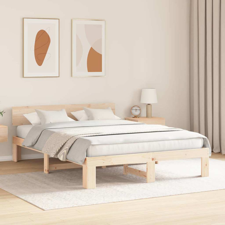 Bedframe met hoofdeinde Naturel 160 x 200 cm Massief grenenhout