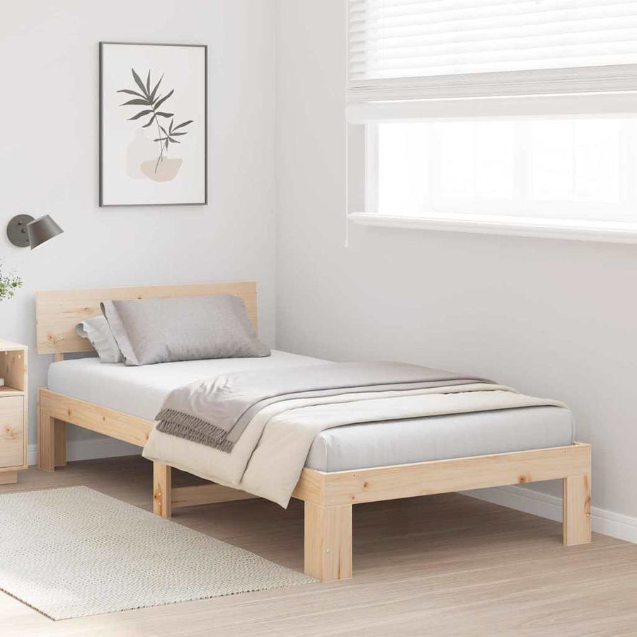 Bedframe met hoofdbord 75x190 cm van massief grenenhout