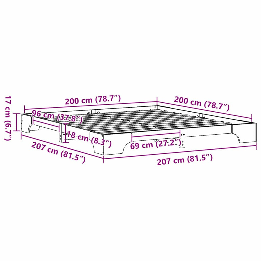 Bedframe Naturel 200 x 200 cm Massief grenenhout