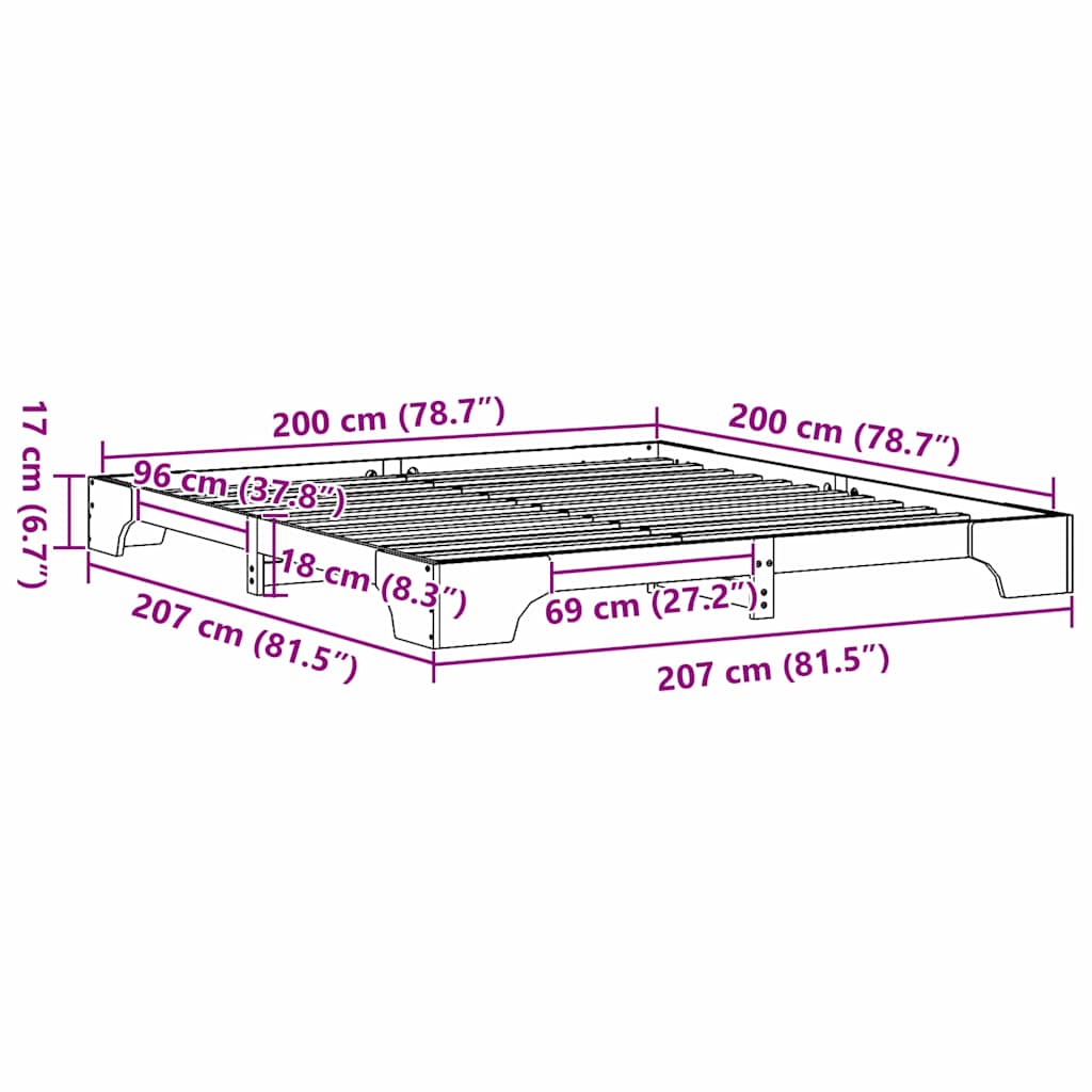 Bedframe Wasbruin 200 x 200 cm Massief grenenhout