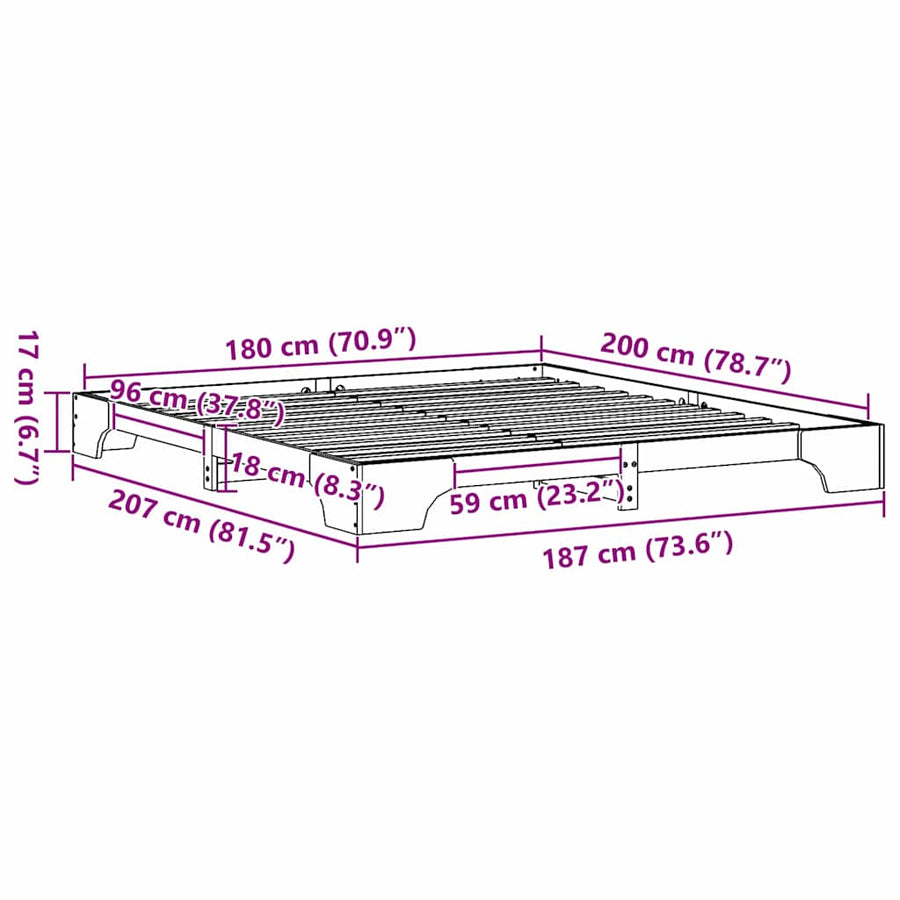 Bedframe Wasbruin 180 x 200 cm Massief grenenhout