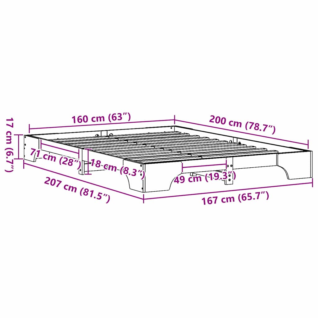 Wit Bedframe 160x200 cm van Massief Grenenhout