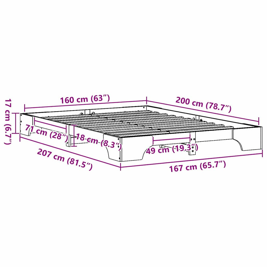 Wit Bedframe 160x200 cm van Massief Grenenhout