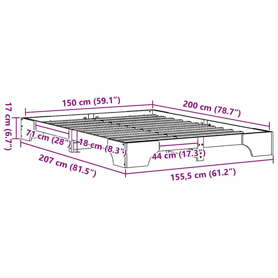 Bedframe Wasbruin 150 x 200 cm Massief grenenhout