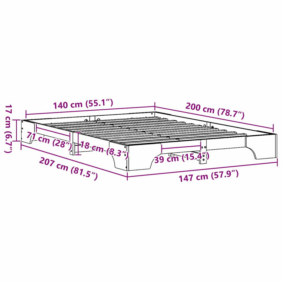 Bedframe Wit 140 x 200 cm Massief grenenhout