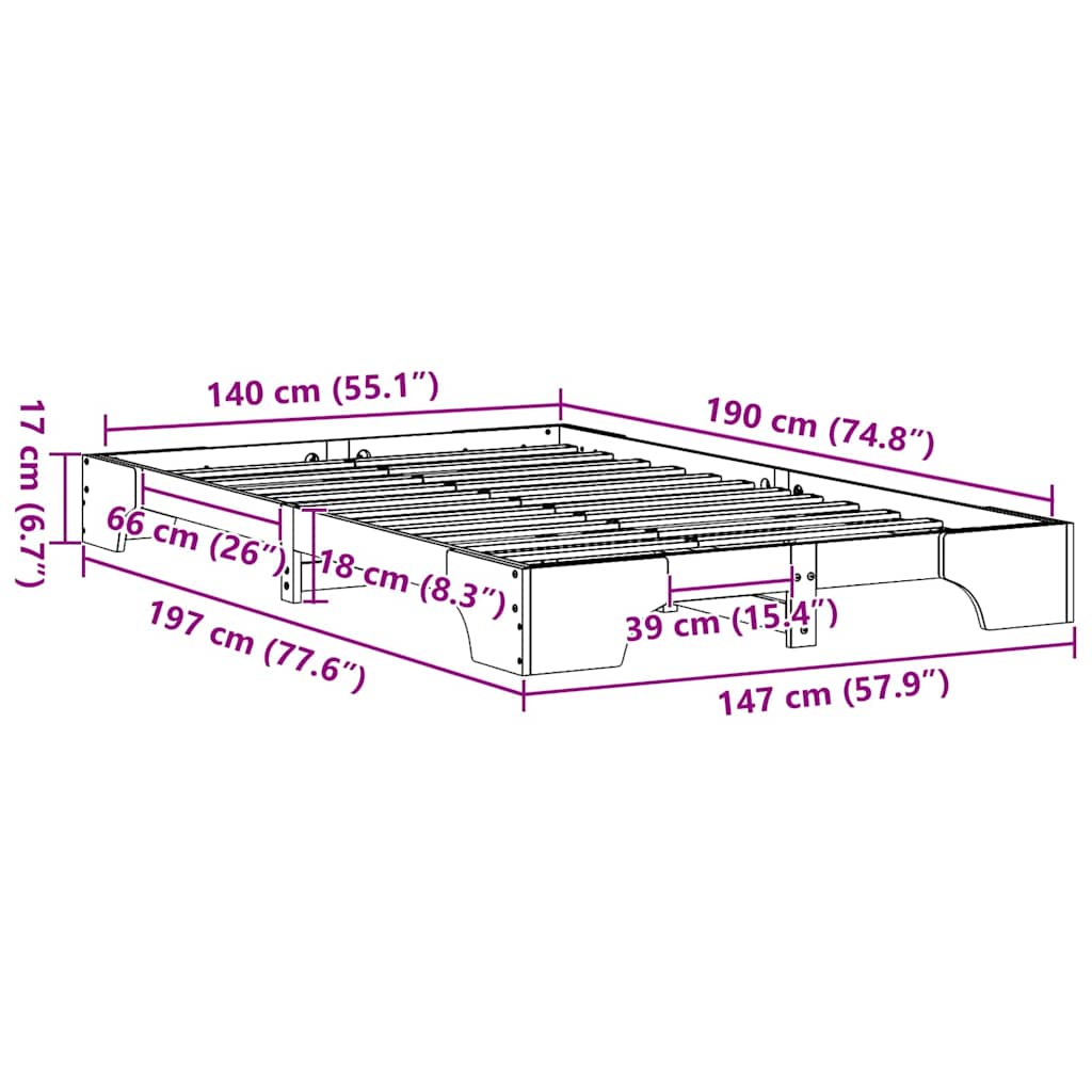 Bedframe Wit 140 x 190 cm Massief grenenhout