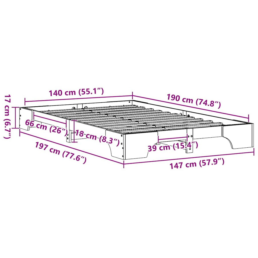 Bedframe Wit 140 x 190 cm Massief grenenhout