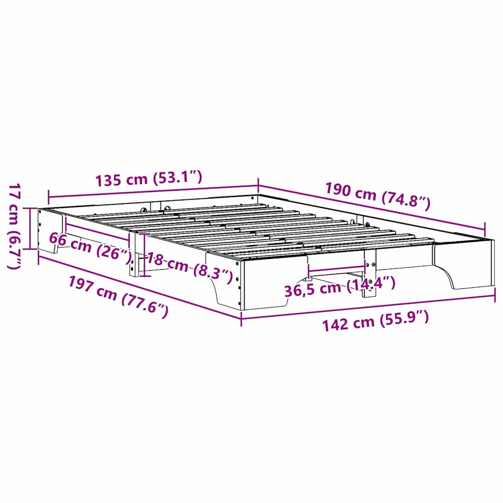 Bedframe Naturel 135 x 190 cm Massief grenenhout