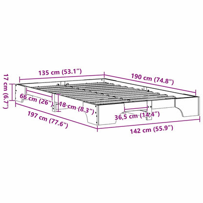 Bedframe Wasbruin 135 x 190 cm Massief grenenhout