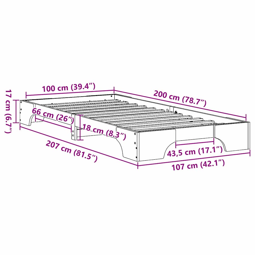 Bed Frame Wasbruin 100x200 cm Massief Grenenhout