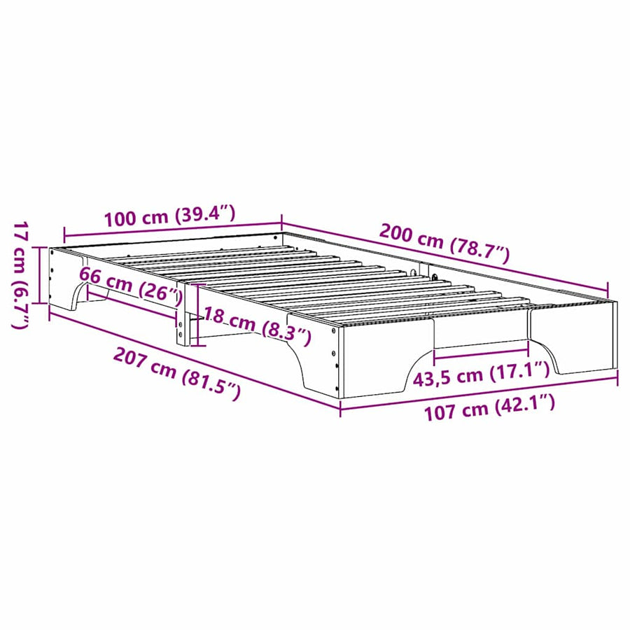 Bed Frame Wasbruin 100x200 cm Massief Grenenhout