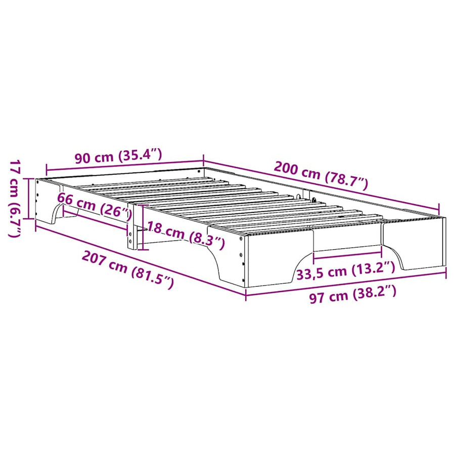 Bedframe Wit 90 x 200 cm Massief grenenhout