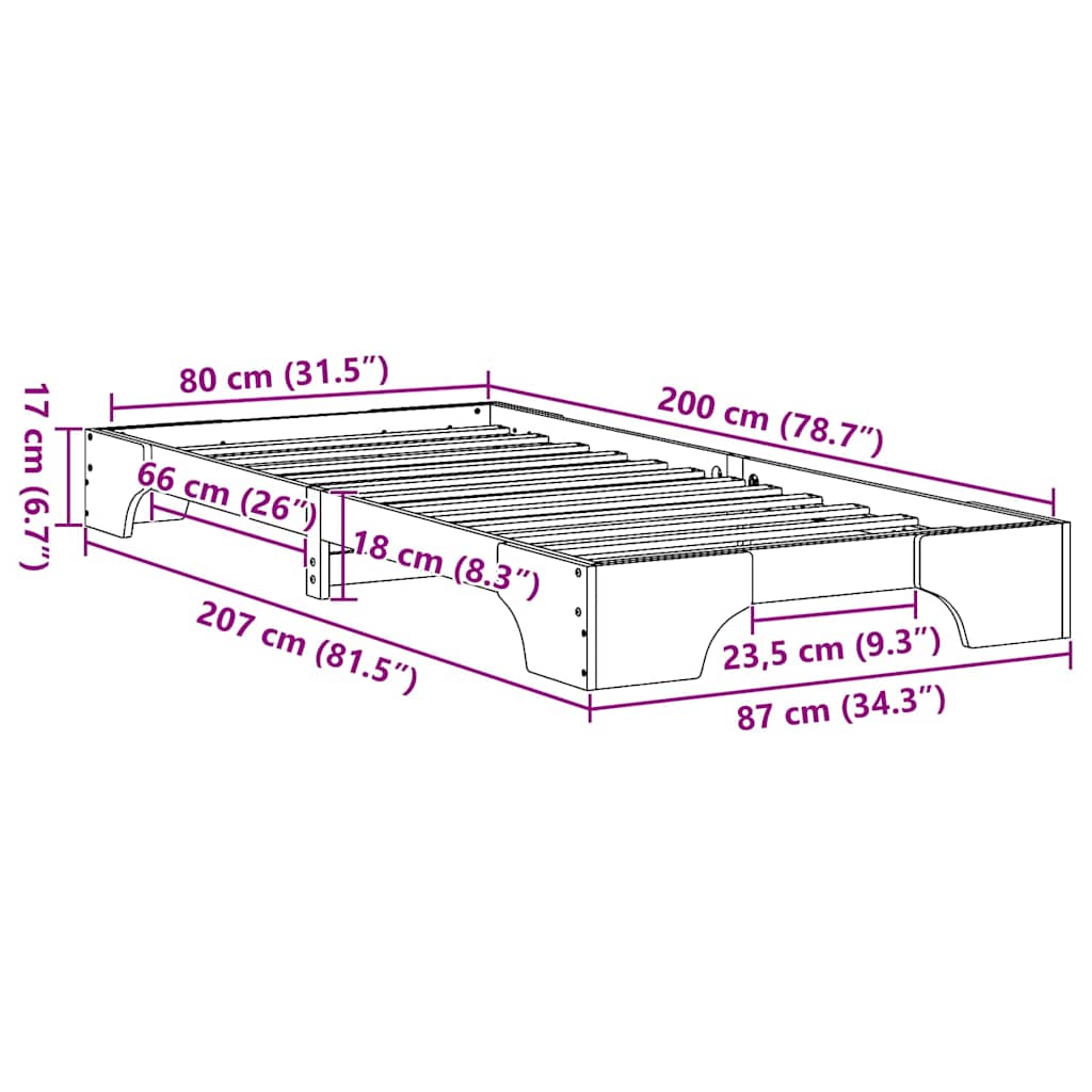 Bedframe Wasbruin 80 x 200 cm Massief grenenhout