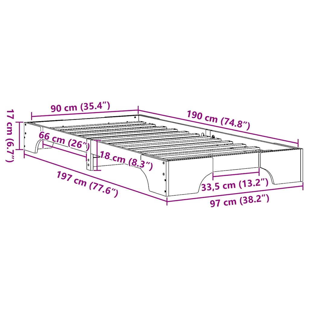 Bedframe Wit 90 x 190 cm Massief grenenhout