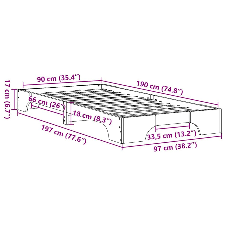 Bedframe Wit 90 x 190 cm Massief grenenhout