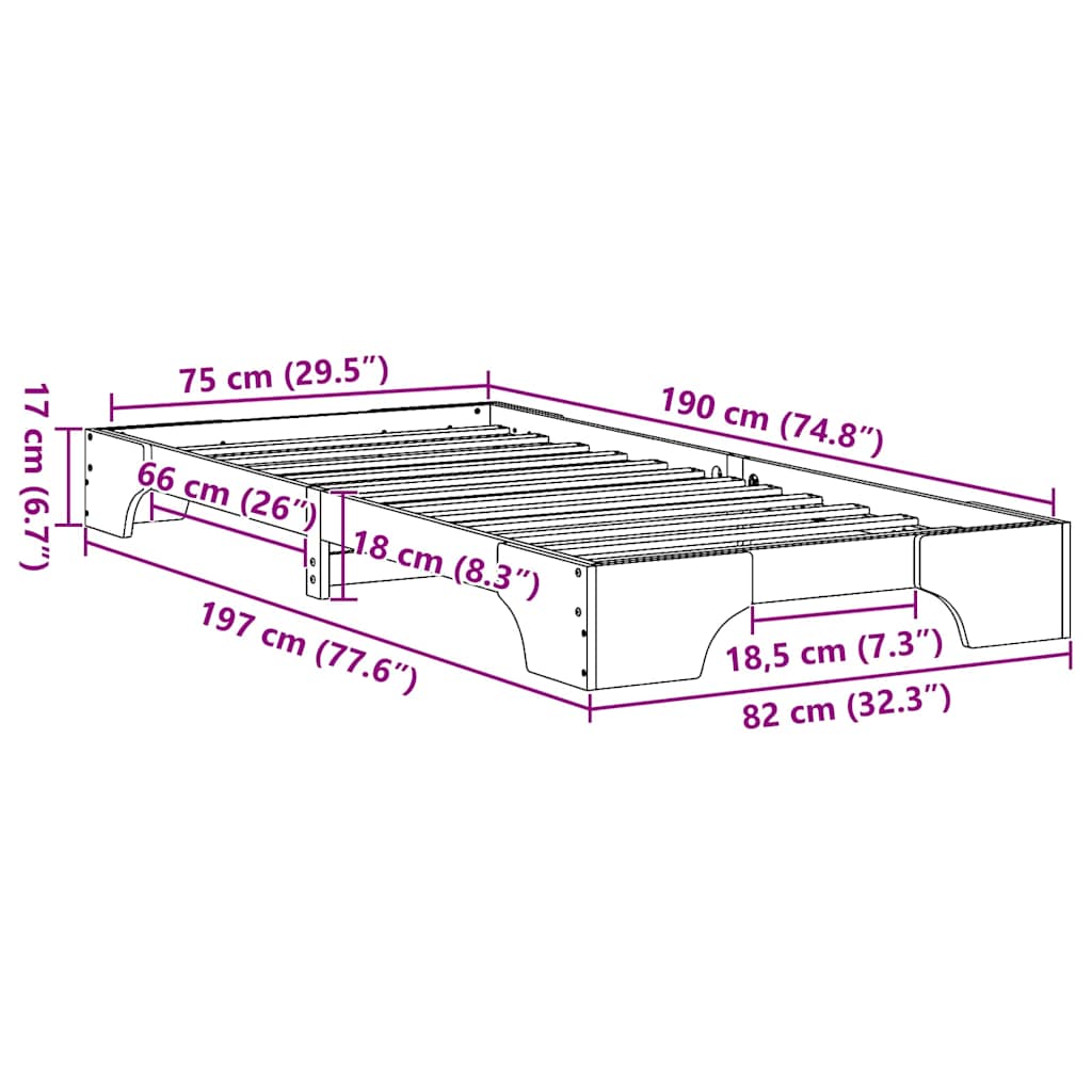 Bedframe Wit 75 x 190 cm Massief grenenhout
