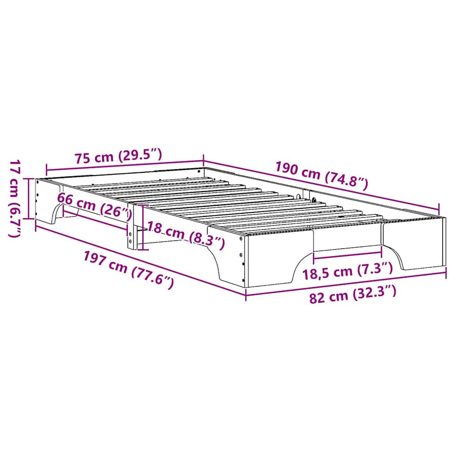 Bedframe Wit 75 x 190 cm Massief grenenhout