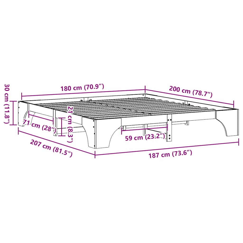 Bedframe Wit 180 x 200 cm Massief grenenhout