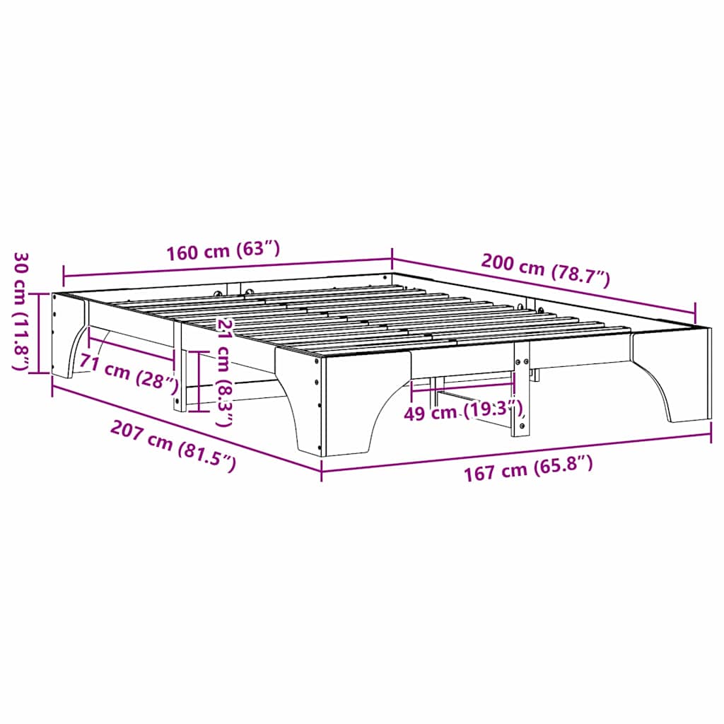 Bedframe 160x200 cm Massief Grenenhout