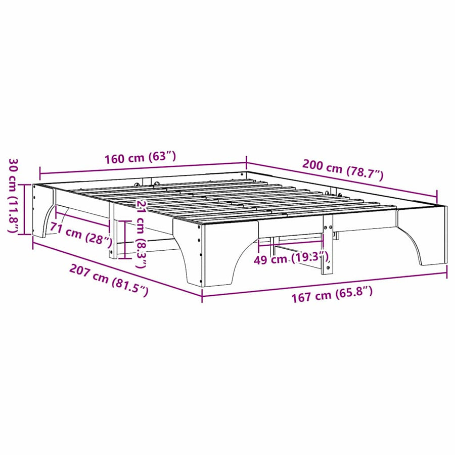 Bedframe Wit 160 x 200 cm Massief grenenhout