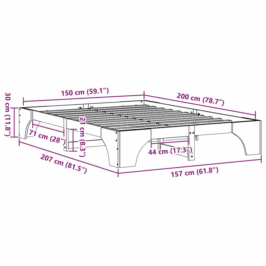 Bedframe 150 x 200 cm Massief Grenen Hout