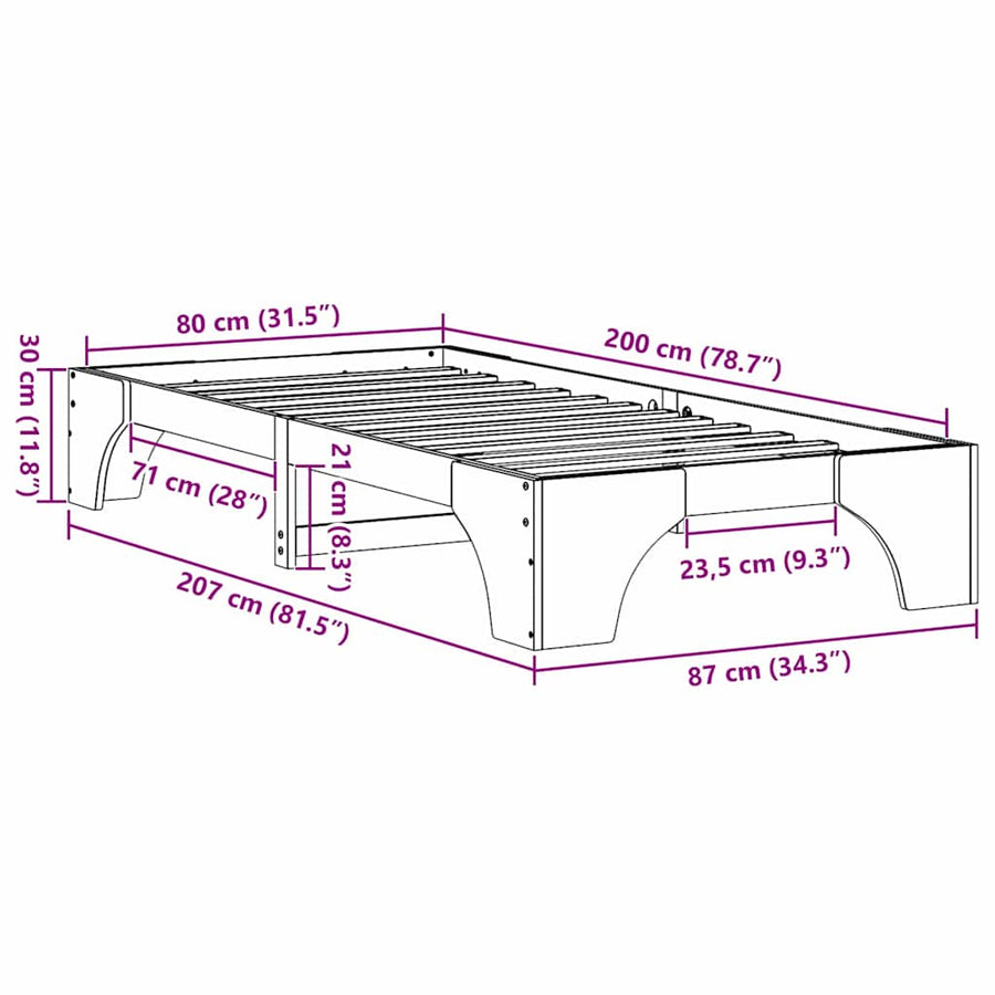 Bedframe Wasbruin 80 x 200 cm Massief grenenhout