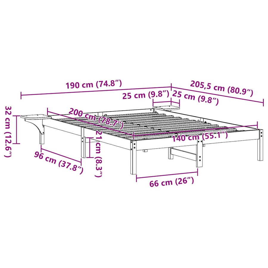 Bedframe met nachttafels Wit 140 x 200 cm Wit