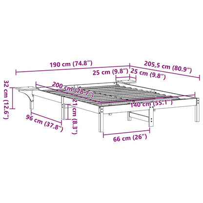 Bedframe met nachttafels Bruin 140 x 200 cm Wasbruin