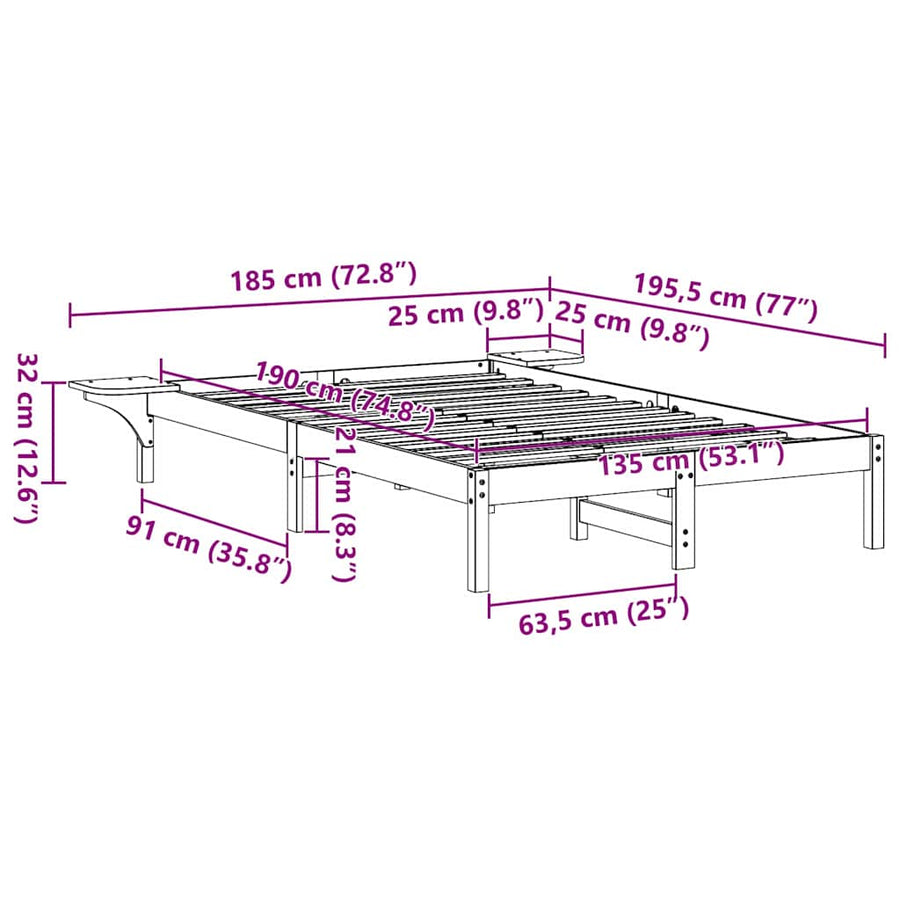 Bedframe met nachttafels Wit 135 x 190 cm Wit