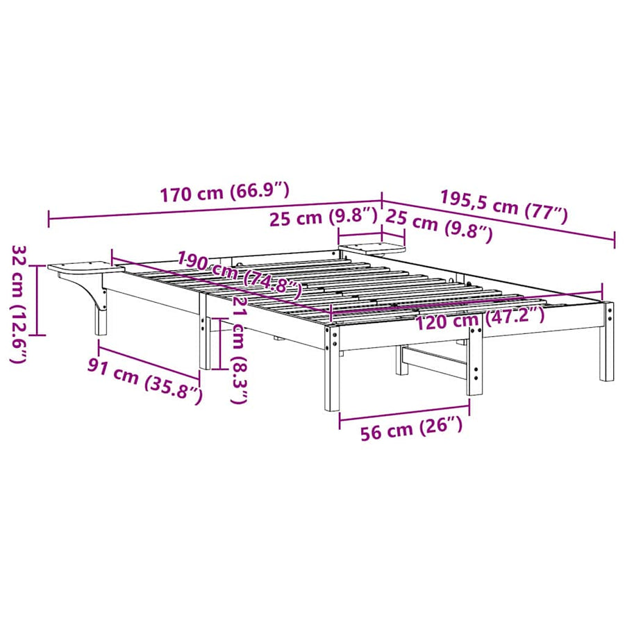 Bedframe met nachttafels Bruin 120 x 190 cm Bruin