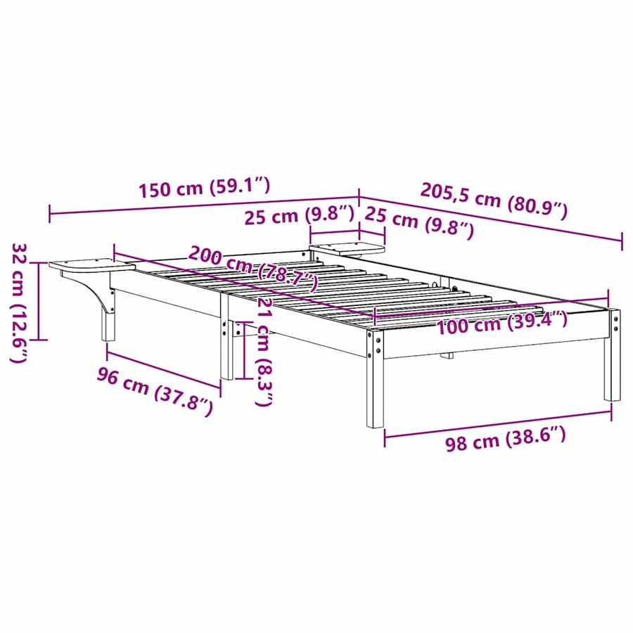 Bedframe met nachttafels Wit 100 x 200 cm Wit