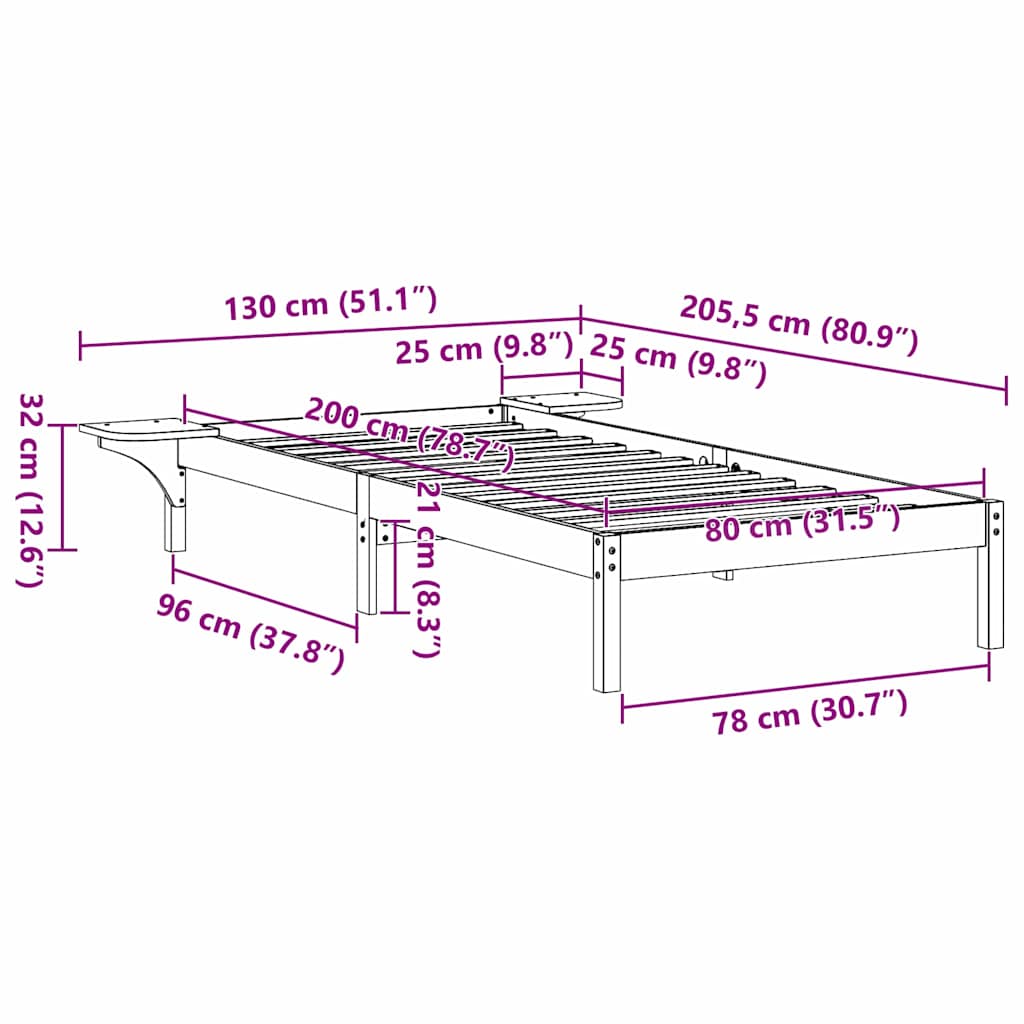 Bedframe met nachttafels Bruin 80 x 200 cm Bruin